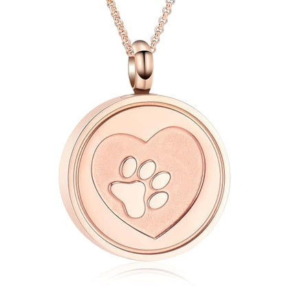 Hearbeingt Tree of Life Cremation Jewelry Paw Print Urn Necklace for Ashes - color: B-Rose Gold