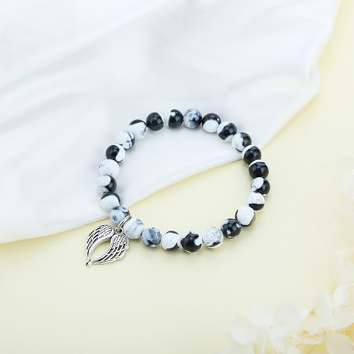 Sympathy Gifts for Loss of Loved one Memorial Healing Remembrance Condolence Grief Present for Women Purple Emperor Stone Bracelet With Angel Wings In Memory of Mother Father Pet Bereavement Grief