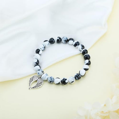 Sympathy Gifts for Loss of Loved one Memorial Healing Remembrance Condolence Grief Present for Women Purple Emperor Stone Bracelet With Angel Wings In Memory of Mother Father Pet Bereavement Grief