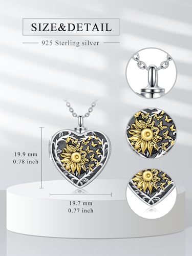 Dorunmo Personalized Locket Urn Necklace 925 Sterling Silver Pictures Photo Keep Someone Near to You Custom Lockets Jewelry Letters Engraving for Women - color: L-Sunflower Butterfly, style: Locket Only