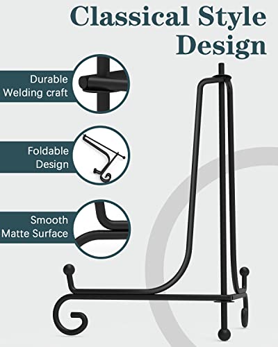 Lzerking Iron Display Stand 10 Packs, 10 Inches Plate Stand for Display | Black Foldable Easel Stand Holder for Photo Frame, Artwork, Collection, Decorative Plate, Book, Office