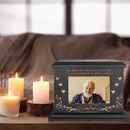 DGDCDV Cremation Urns for Human Ashes Male Female with Photo Frame | Large Wooden Memorial Urns for Adult Woman Men Human Ashes, Decorative Burial Funeral Urns Box and Caskets for Ashes