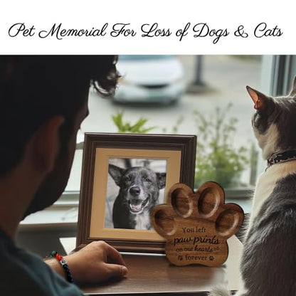 Pet Memorial Paw Print Shape Ornament & Bracelet to Remember Dogs or Cats | Walunt Hardwood,Rainbow Bridge Dog Memorial Gifts,Sympathy Gifts for Women Men Who Lost Pets