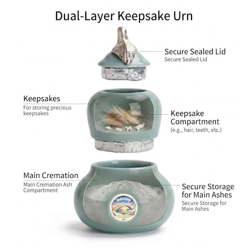 Pet Urn for Ashes, Two Layer Small Ceramic Memorial Urn for Dog Cat, Rainbow Bridge Keepsake Cremation Urn, Pet Loss Remembrance Gift (Rainbow Bridge) - color: Rainbow Bridge