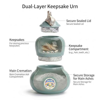Pet Urn for Ashes, Two Layer Small Ceramic Memorial Urn for Dog Cat, Rainbow Bridge Keepsake Cremation Urn, Pet Loss Remembrance Gift (Rainbow Bridge) - color: Rainbow Bridge
