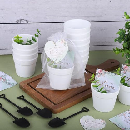 Aneco 48 Sets Let Love Grow Wedding Party Favors Seed Packet for Guests Include Self Adhesive Seed Envelopes Organza Bags Flowerpot Garden Shovel Eucalyptus Leaves for Bridal Guest Gifts(No Seeds) - style: Wedding