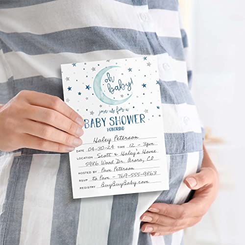 Canopy Street Starry Delight Baby Shower Invites / 25 Invitation Cards With White Envelopes / 5" x 7" Flat Twinkle Star Invitations/Fill In Gender Neutral Baby Party Cards/Made In The USA - color: Starry Delight