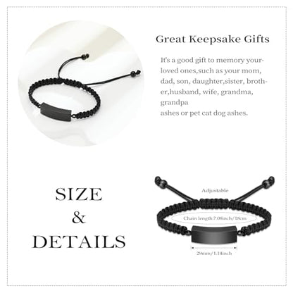 Cuban block Urn Bracelet for Ashes Cremation Jewelry Stainless Steel Memorial Locket Keepsakes Jewelry Braided rope Urns Bracelet for Men Gifts - color: Black