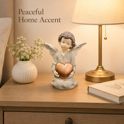 Guardian Angel Figurine Holding Gold Heart | Painted Resin Keepsake For Mom, Daughter, Sister, Friend, Shelves, Desks, Nightstands And Comfort Gifts - size: 5.12"H