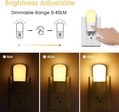 LOHAS-LED Plug in Night Light, Dimmable LED Night Lights Dusk to Dawn 2Pack | Soft White 3000K Sleep Nightlight, Adjustable Brightness 5-80lm Mini Light for Nursery Kids Room Hallway Kitchen - color: Warm