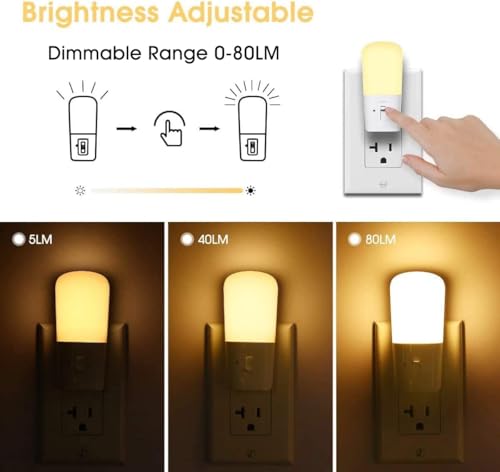 LOHAS-LED Plug in Night Light, Dimmable LED Night Lights Dusk to Dawn 2Pack | Soft White 3000K Sleep Nightlight, Adjustable Brightness 5-80lm Mini Light for Nursery Kids Room Hallway Kitchen - color: Warm