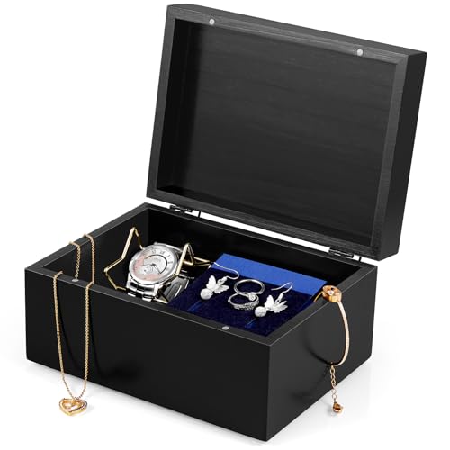 DRASTAR Small Keepsake Box, Black Wood Memory Box with Hinged Lids, Wooden Jewelry Storage Box,3x5, 4x6 Decorative Card Box, Bridal Shower Gifts - color: Black, size: Small