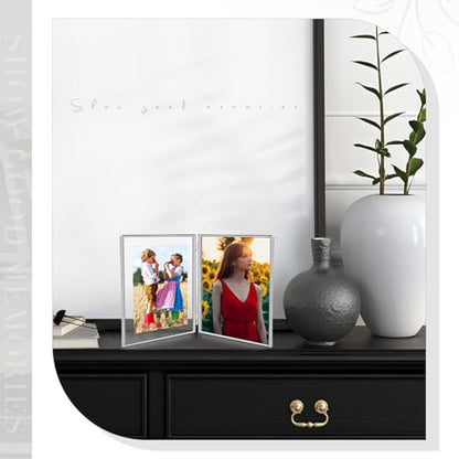 Sintuff 8" x 10'' Brass Double Picture Frame Clear Double Folding Hinged Frame Acrylic Memorial Photos Displayed Stand for Desktop Artwork Plants Specimen Graduation Christmas Gifts(Silver) - color: Silver