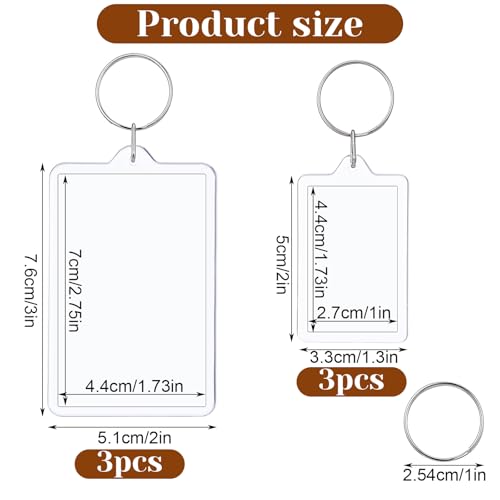 6PCS Acrylic Photo Frame Keychain Holder, 2 Size Personalized Custom Picture Frame Keychain Photo Insert Keychains Holder Personalize Favor Graduation Gift (2"x3", 1.3"x2")