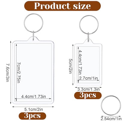 6PCS Acrylic Photo Frame Keychain Holder, 2 Size Personalized Custom Picture Frame Keychain Photo Insert Keychains Holder Personalize Favor Graduation Gift (2"x3", 1.3"x2")