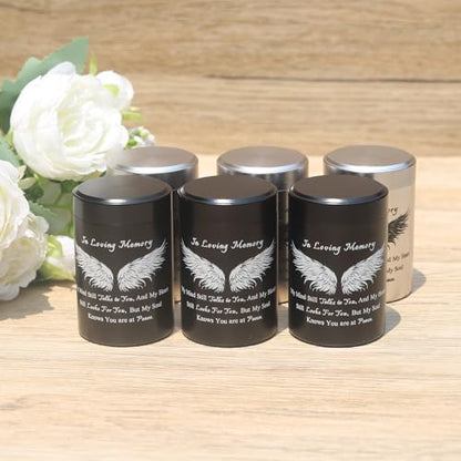 Aluminum Keepsake Urns Set of 6 - Mini Memorial Ashes Containers (3 inches) - size: Wing