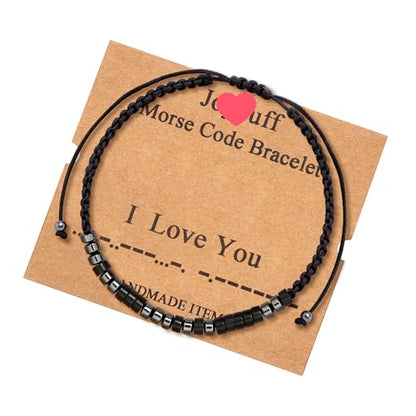 JoycuFF Inspirational Morse Code Bracelets for Men Women Mothers Day Fathers Day Birthday Christmas Gifts for Mom Mother Father Daughter Aunt Grandmother Jewelry Cord Wrap Memorial Graduation - style: I Love You