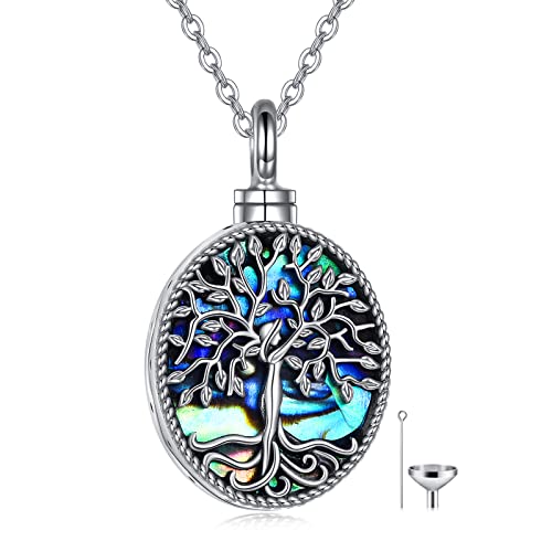 ONEFINITY Urn Necklace for Ashes 925 Sterling Silver Tree of Life Cremation Jewelry for Ashes Abalone Shell Opal Memory Jewelry for Women Men - style: exquisite oval tree urn