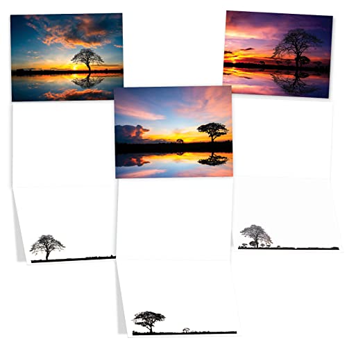 The Best Card Company - 20 Assorted Blank Notecards Box Set 4 x 5.12 Inch with Envelopes (10 Designs, 2 Each) - Tree Settings AM10325OCB-B2x10 - style: Tree Settings