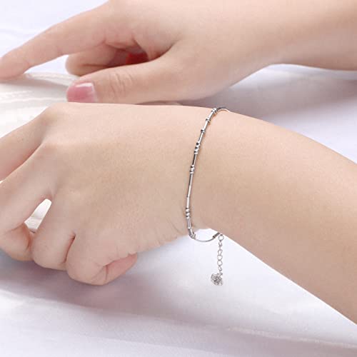 Morse Code Bracelets for Women, Gold Silver Stainless Steel Beads Bracelets - style: Actually I can-Silver