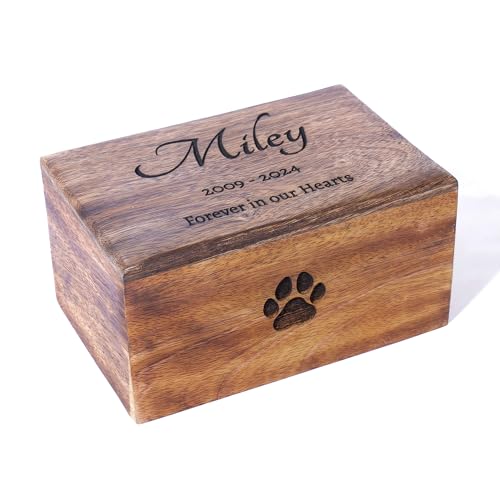 Handcrafted Paw Print Wooden Cremation Urn for Human & Pet Ashes, Memorial Wood Funeral Urn Box for Dogs, Cats & Adults, Male & Female, Burial Keepsake, Custom Sizes Small to XL (40–250 lbs Capacity)