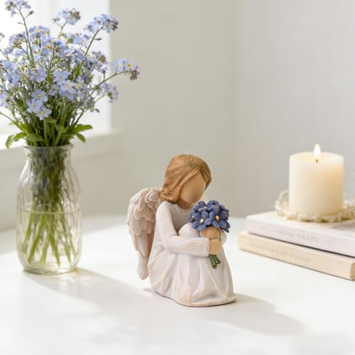 Forget Me Not Angel Figurines Statue, Miscarriage Gifts for Mothers | Sympathy Gifts for Loss of Loved One, Sculpted Hand-Painted Resin Statue for Memorial, Funeral Comfort - style: Forget Me Not