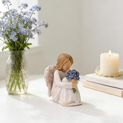 Forget Me Not Angel Figurines Statue, Miscarriage Gifts for Mothers | Sympathy Gifts for Loss of Loved One, Sculpted Hand-Painted Resin Statue for Memorial, Funeral Comfort - style: Forget Me Not