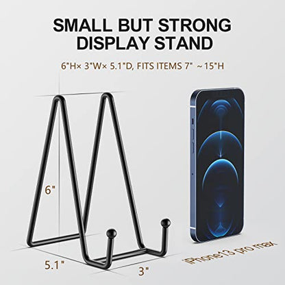 3 Pack 6 Inch Plate Stands for Display - Metal Picture Stand Plate Holder | Frame Holder Fits 7"-15" H Book, Photo, Cookbook, Sturdy Rust-Resistant Solid Iron, Small Easel for Wedding Home Decor, Black