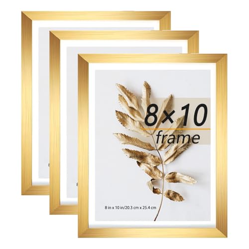 Set of 3 8x10 Picture Frame Gold can Display 5x7 Picture with Mat on the Wall - color: Gold, size: 8x10 in-3Pack