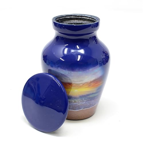Beach and Sunset with Purple Decorative and Burial Cremation Urn for Human Ashes - Keepsake Small Size