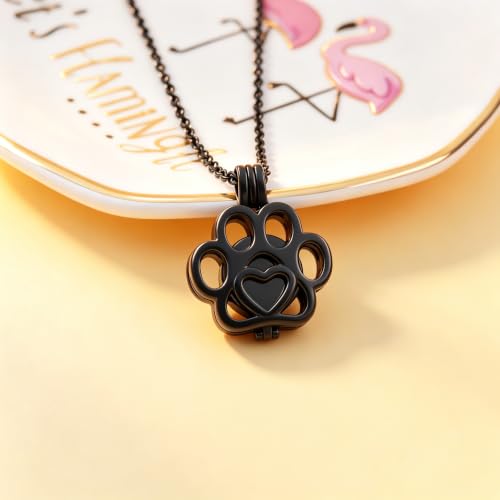 Pet Paw Urn Locket for Ashes Stainless Steel Cremation Jewelry for Dog/Cat Memorial Urn Necklace with Mini Casket Funeral Jewelry - color: Black-Black