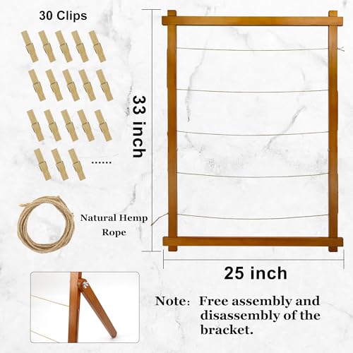 FramePro Wood Photo Display Board with Clips (Walnut) | Freestanding stable desktop frame, holds up to 30 photos, ideal graduation table centerpiece decor - color: Walnut