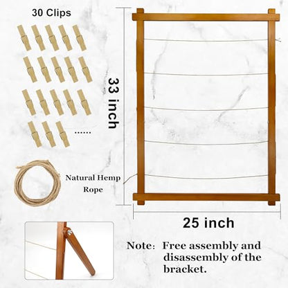 FramePro Wood Photo Display Board with Clips (Walnut) | Freestanding stable desktop frame, holds up to 30 photos, ideal graduation table centerpiece decor - color: Walnut