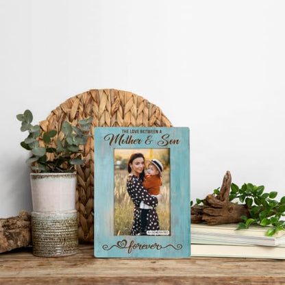Mother Gift from Son, The Love Between A Mother & Son is Forever Photo Frame, Holds 4 x 6 Inch Photos, Farmhouse Wooden Picture Frames Gifts, Mother's Day Gifts B1 - color: BlueB