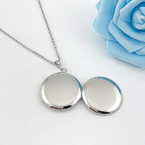 YOUFENG Round Locket Necklace thar Holds Pictures Floral Pattern Circle Shape Lockets - color: Polished