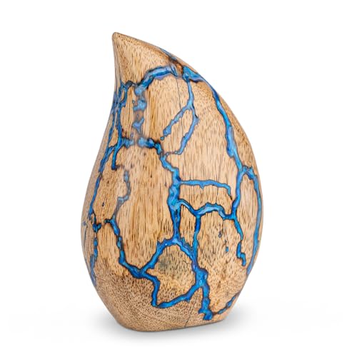Wooden Teardrop Cremation Urns for Human Ashes - 3 Cubic Inches Funeral Memorial Urn for Women & Men - Blue Decorative Keepsake Burial Urn for Male or Female Memorial Display - size: Teardrop Keepsake 3 Cu In