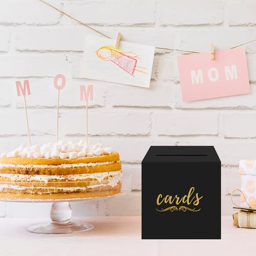 sunepany Black and Gold Gift Card Box for Party Wedding Funeral Birthday Bridal & Baby Shower Retirements Anniversaries, Graduation Card Holder Cardboard Raffle Ticket Voting Ballot with Slot