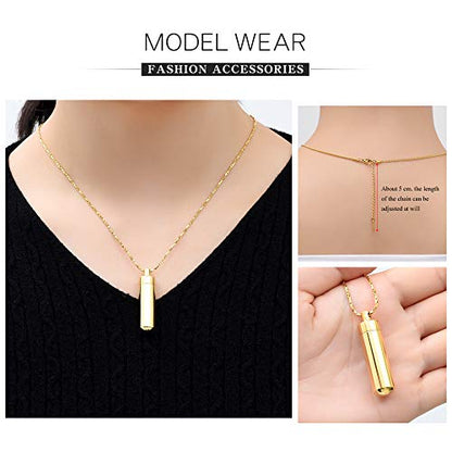 Imrsanl Cremation Jewelry for Ashes Pendant Urn Necklace Cylinder with Glass Vial Keepsake Ashes Memorial Jewelry - color: Gold