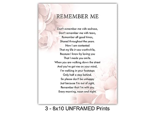 Memorial Gift for Loved Ones - Encouragement Remembrance Gift for Dog, Cat, Pet Owner - Remember Me Wall Art, Sentimental Room Decor, Home Decoration - 8x10 Floral Poster Photo Set UNFRAMED