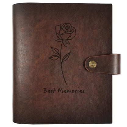 Photo Album 4x6 200 Pockets, Genuine Leather Photo Albums 200 Photos with Writing Space 30 Writing Paper, Family Wedding Travel Kids Graduation Ultrasound Baby Picture Album Scrapbook, Mother Gifts - color: Brown-Rose, size: 200 Photos