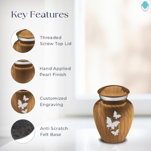 Keepsake Embrace Custom Engraved Butterflies Cremation Urn (Pearl Gold) - color: Pearl Gold