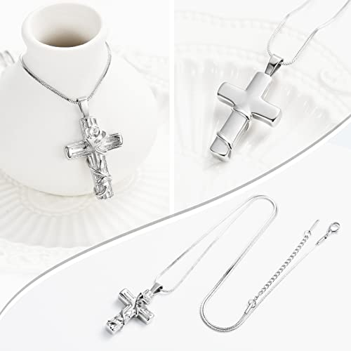 Minicremation Urn Necklace for Ashes Rose Flower Cross Cremation Jewelry Pendant for Human/Pet Funeral Keepsake Memorial Necklace - color: Silver