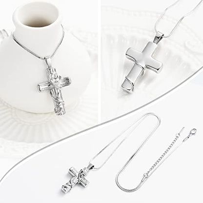 Minicremation Urn Necklace for Ashes Rose Flower Cross Cremation Jewelry Pendant for Human/Pet Funeral Keepsake Memorial Necklace - color: Silver