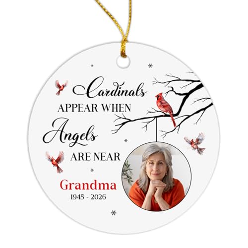 Cardinals Appear When Angels are Near Ornament, Customized Red Cardinal Memorial Ornament Christmas 2026 with Photo, Personalized Year Sympathy Ornaments Gift for Grandma, Bereavement Ornaments - color: Cardinals Appear When Angels Are Near Ornament