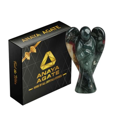 ANAYA AGATE African Bloodstone Angel Statue 2" Certified Gemstone Guardian, Natural Crystal, Hand-Carved Angel Charms for Protection, Strength, Emotional Well-Being & Positive Energy Crystal Figurine - color: African Bloodstone