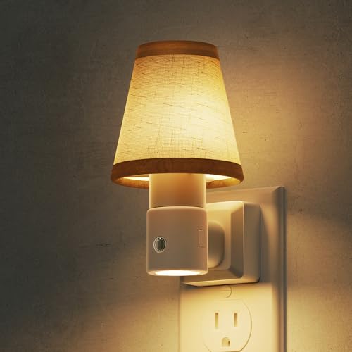 L LOHAS LED Night Lights Plug into Wall, Plug in Night Light Dimmable 100LM | Soft Warm Nightlight, Light Sensor, Rotatable Base, Linen Fabric Nightlights Plug in Wall, Bathroom Kitchen Farmhouse, 1 Pack - color: Beige-3000K