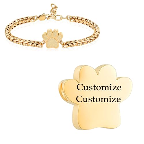 Paw Print Urn Bracelet for Ashes Pet Cremation Jewelry Stainless Steel Memorial Urn Bangle Bracelets Ash Holder for Pet/Dog/Cat Keepsake Jewelry Gifts for Loved Ones with Fill Tool - color: Customize