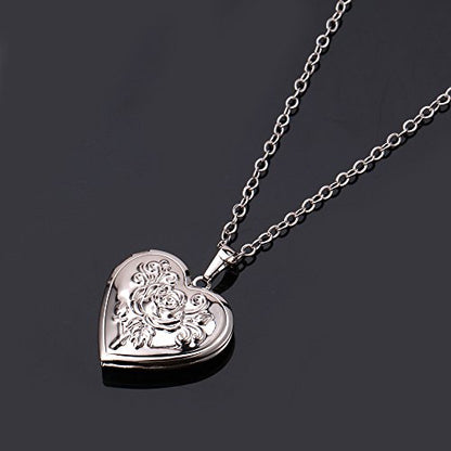 2 Pcs Locket Necklace that Holds Pictures Stainless Steel Locket Pendant Necklace Memory Photo Pendant Necklace for Women Girls - color: Heart style 4