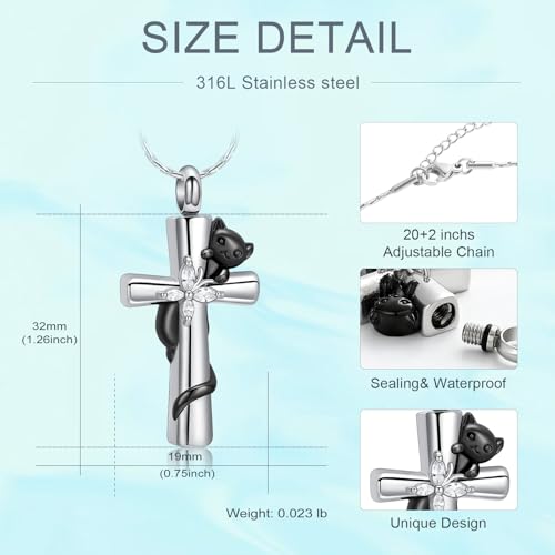 Cross Urn Necklaces for Men Women Cat Butterfly Cremation Jewelry for Ashes Stainless Steel Pet Memorial Ashes Pendant Keepsakes Jewelry - color: Black