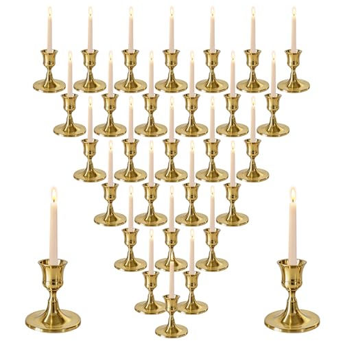 Bronze Wine Glass Metal Candlestick Holders - Vintage Modern Metal Taper Candle Holders, Decorative Centerpiece for Table Mantel, Wedding Kitchen Home Decor, Wedding Gift,30Pcs - color: Bronze, size: 30Pcs